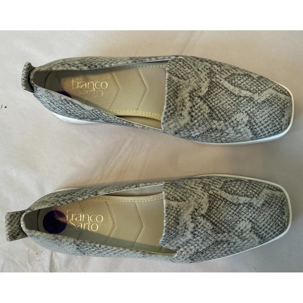 Franco Sarto Size 8.5 Boston Slip On Snake Animal Print Loafer Comfort Shoe Gray